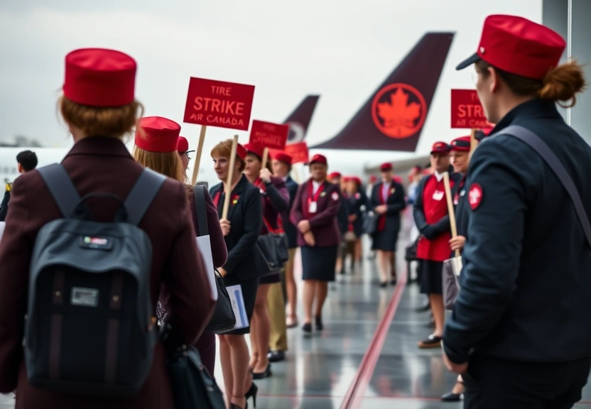 Representação visual de Air Canada Flight Attendants Strike: Picket Lines Erupt at Airports